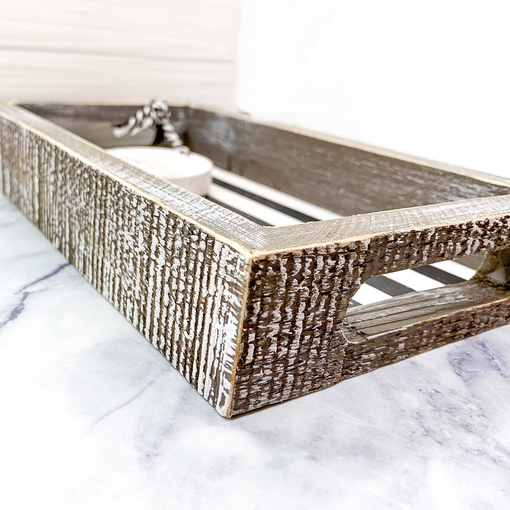 Farmhouse Modern Wooden Tray Black White Striped Decorative Serving Tray 10 x 6 x 1.5 Inch