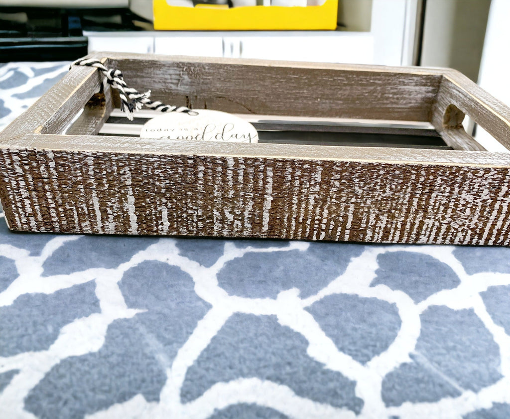 Farmhouse Modern Wooden Tray Black White Striped Decorative Serving Tray 10 x 6 x 1.5 Inch