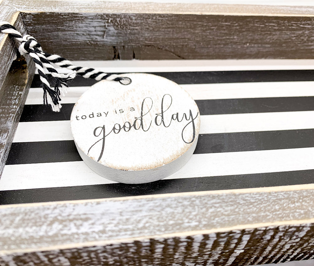 Farmhouse Modern Wooden Tray Black White Striped Decorative Serving Tray 10 x 6 x 1.5 Inch