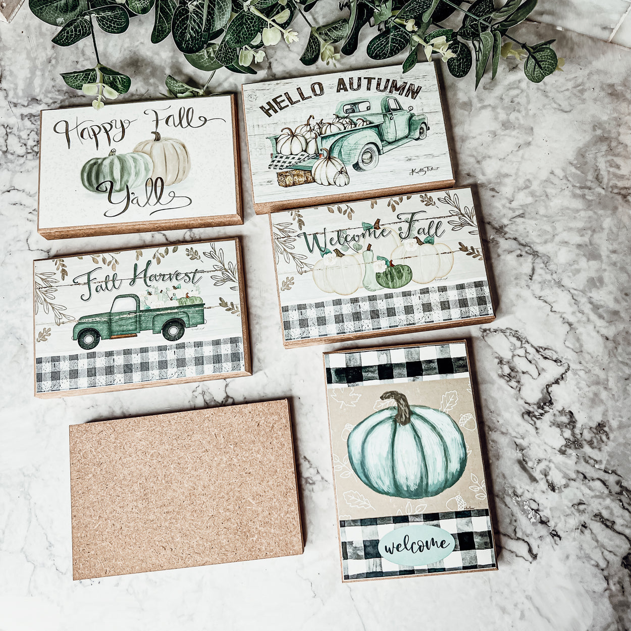 Teal Pumpkin Welcome Sign 6x4x1 Handmade Wood Halloween Gingham Accent
