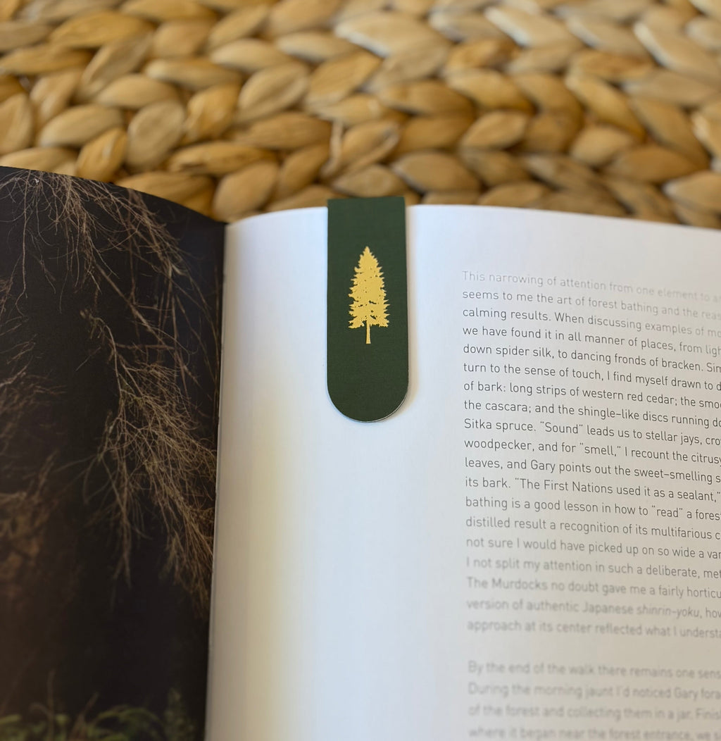Blue Spruce Tree Gold Foil Magnetic Bookmark | Forest Gift