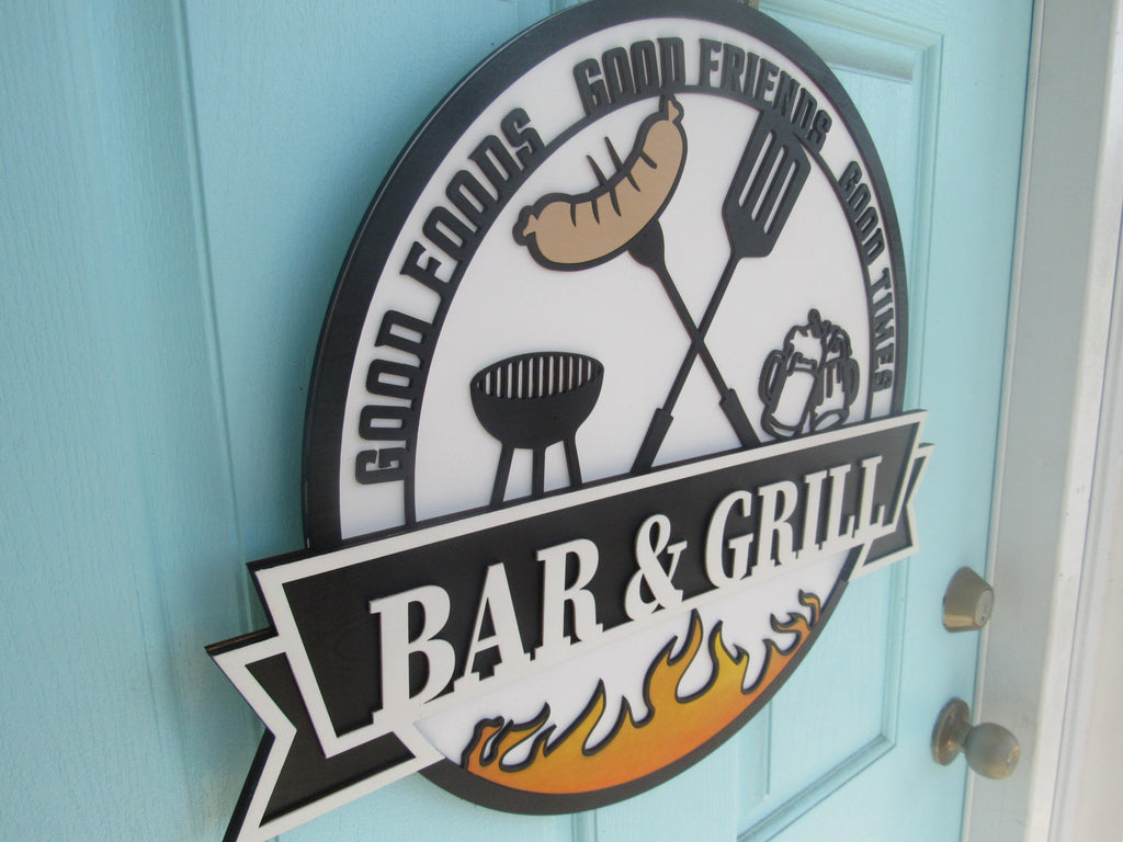 Bar & Grill Sign for Patio, Backyard & Outdoor Kitchen Decor