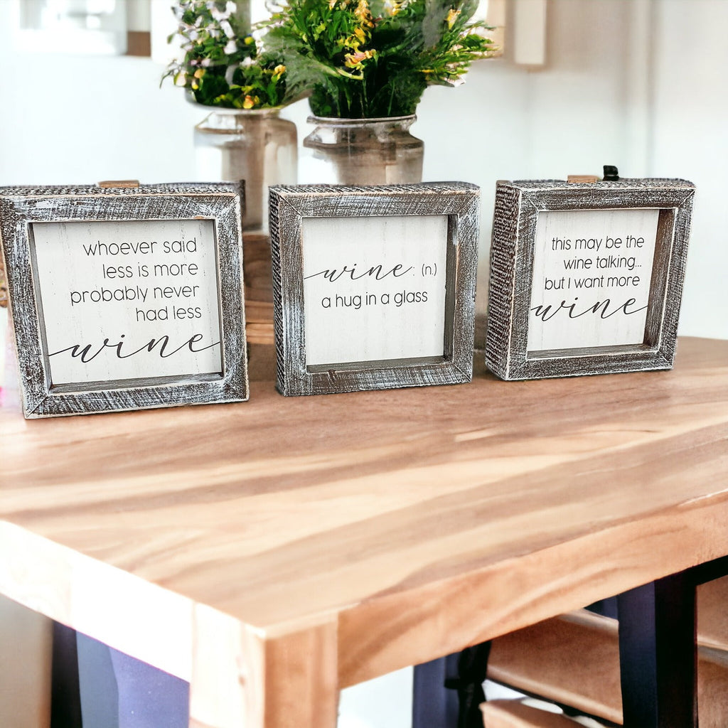 Wine Kitchen Sign 5x5 Thick Framed Wooden Bar Label Sign For Wine Lovers