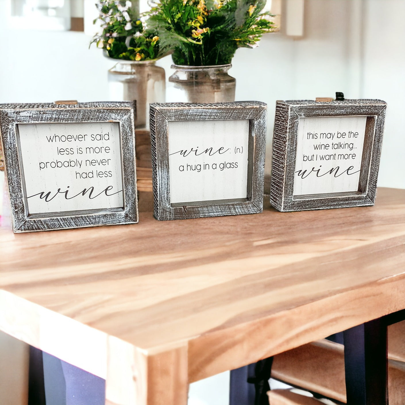 Wine Kitchen Sign 5x5 Thick Framed Wooden Bar Label Sign For Wine Lovers