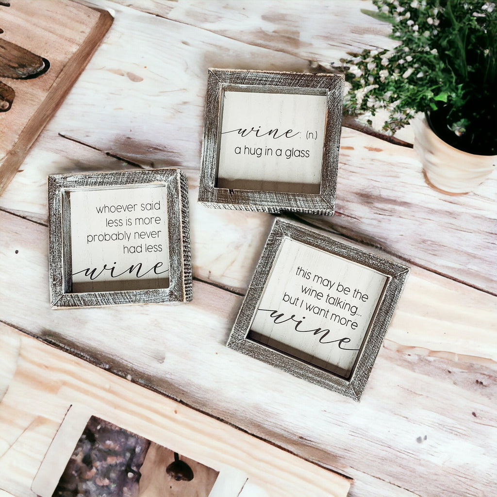 Wine Kitchen Sign 5x5 Thick Framed Wooden Bar Label Sign For Wine Lovers