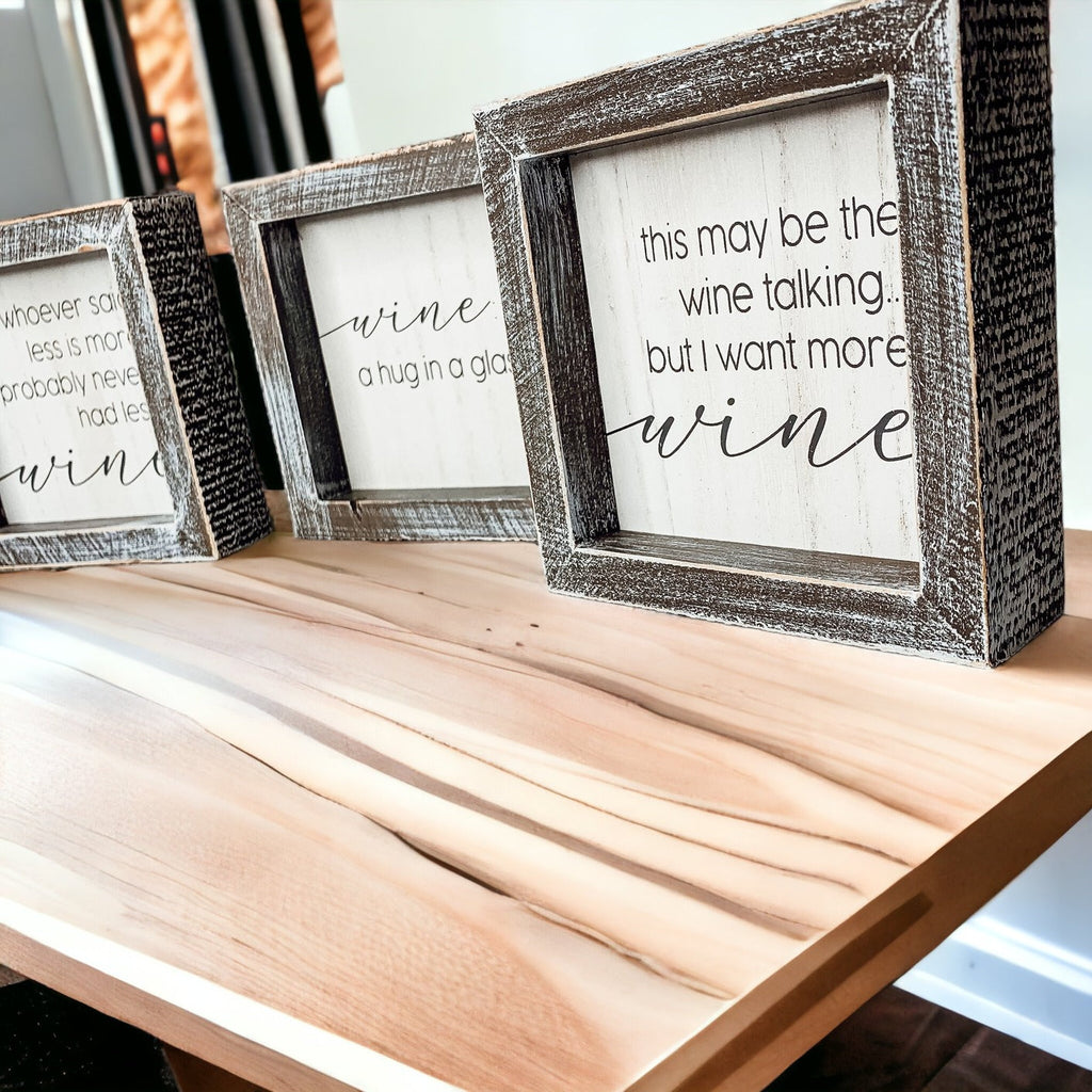 Wine Kitchen Sign 5x5 Thick Framed Wooden Bar Label Sign For Wine Lovers