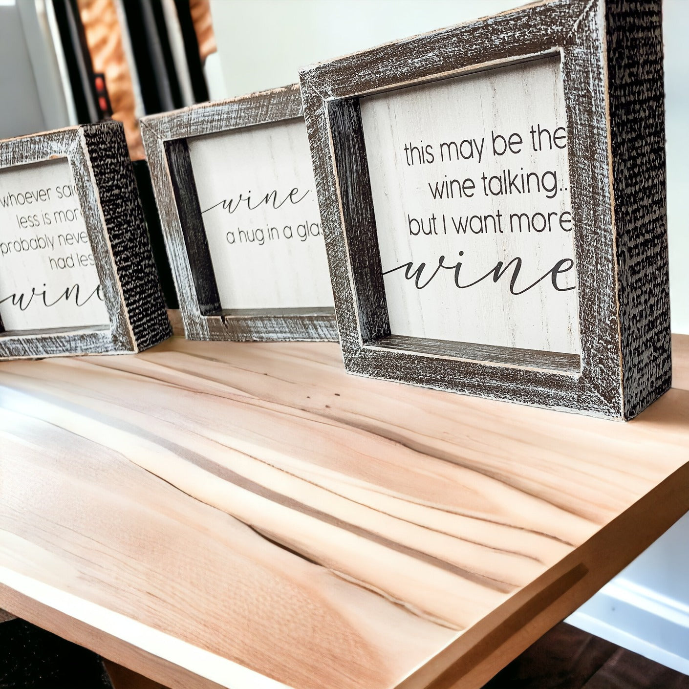 Wine Kitchen Sign 5x5 Thick Framed Wooden Bar Label Sign For Wine Lovers
