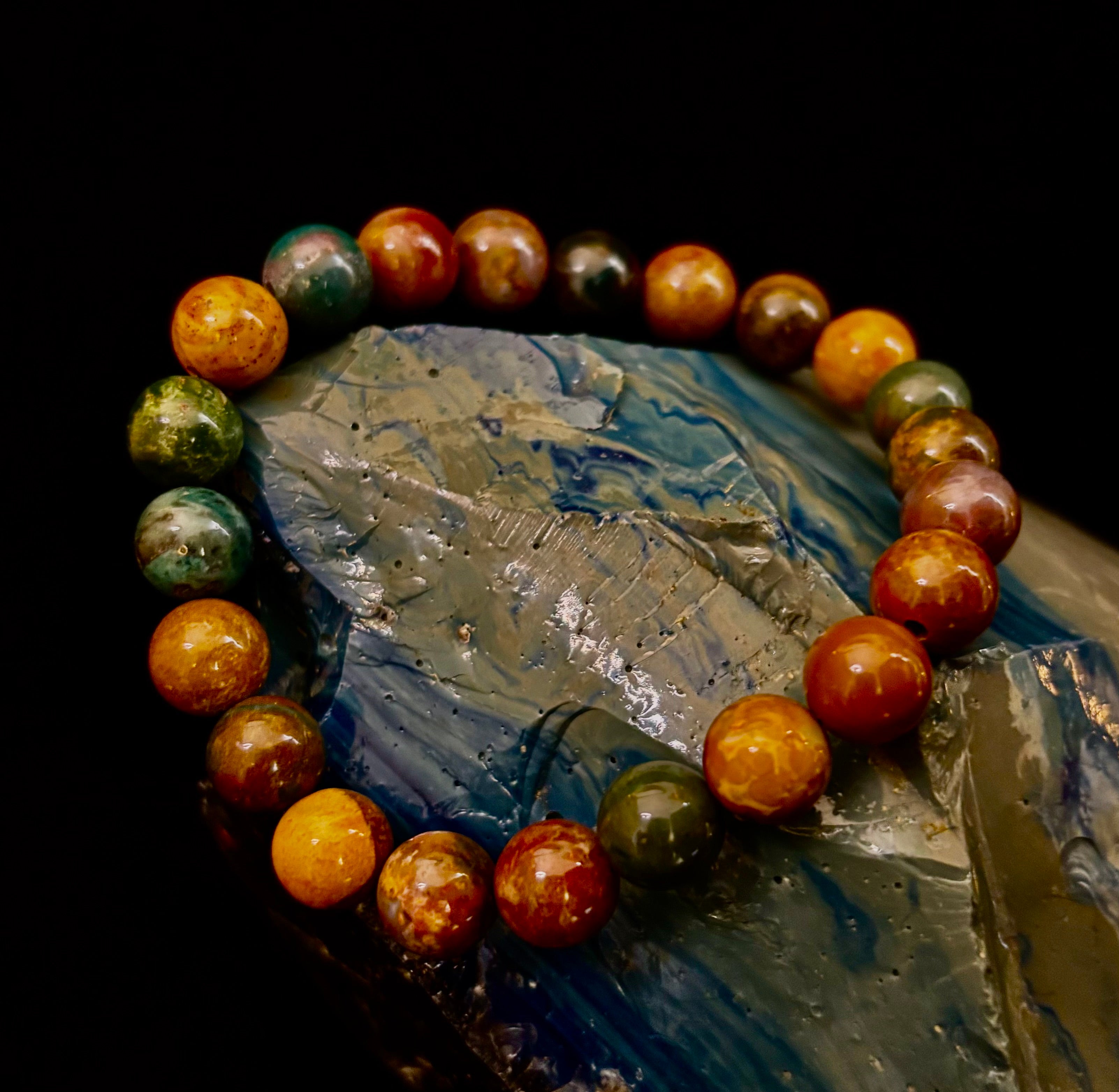 Ocean Jasper Bracelet – 8mm Natural Stone Beads | Medium Wrist Fit | Healing Crystal Jewelry for Joy & Balance