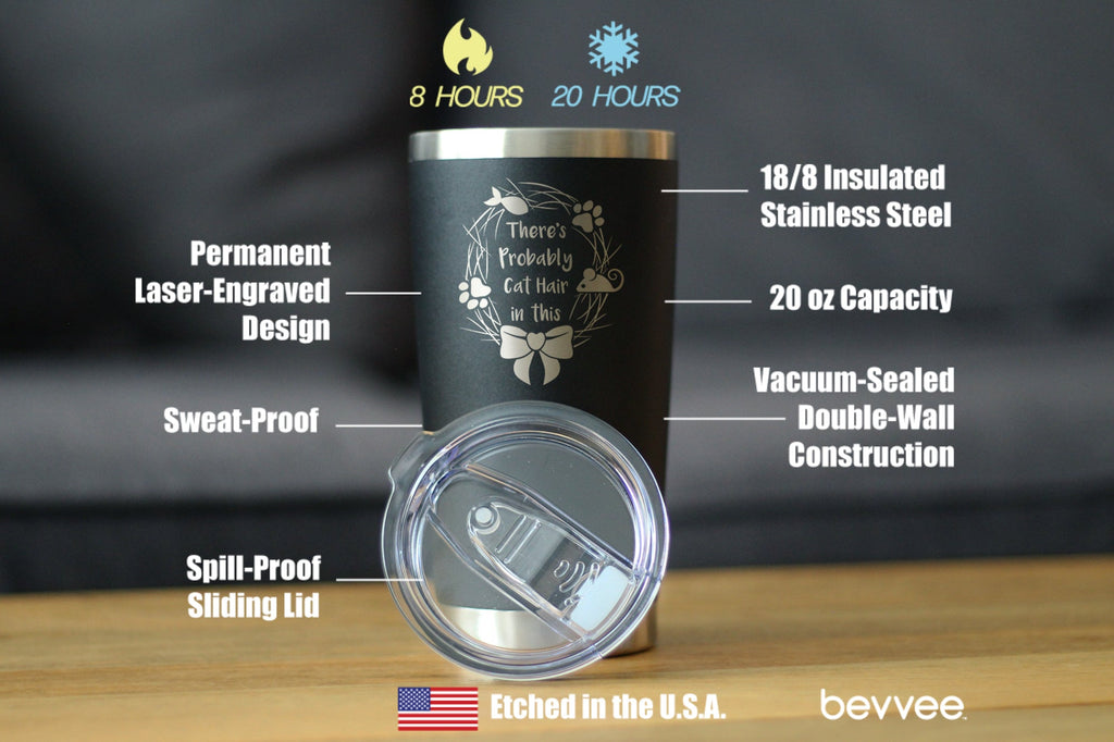 Probably Cat Hair In This - Insulated Coffee Tumbler Cup with Sliding Lid - Stainless Steel Insulated Mug - Funny Cat Gifts for Women & Men