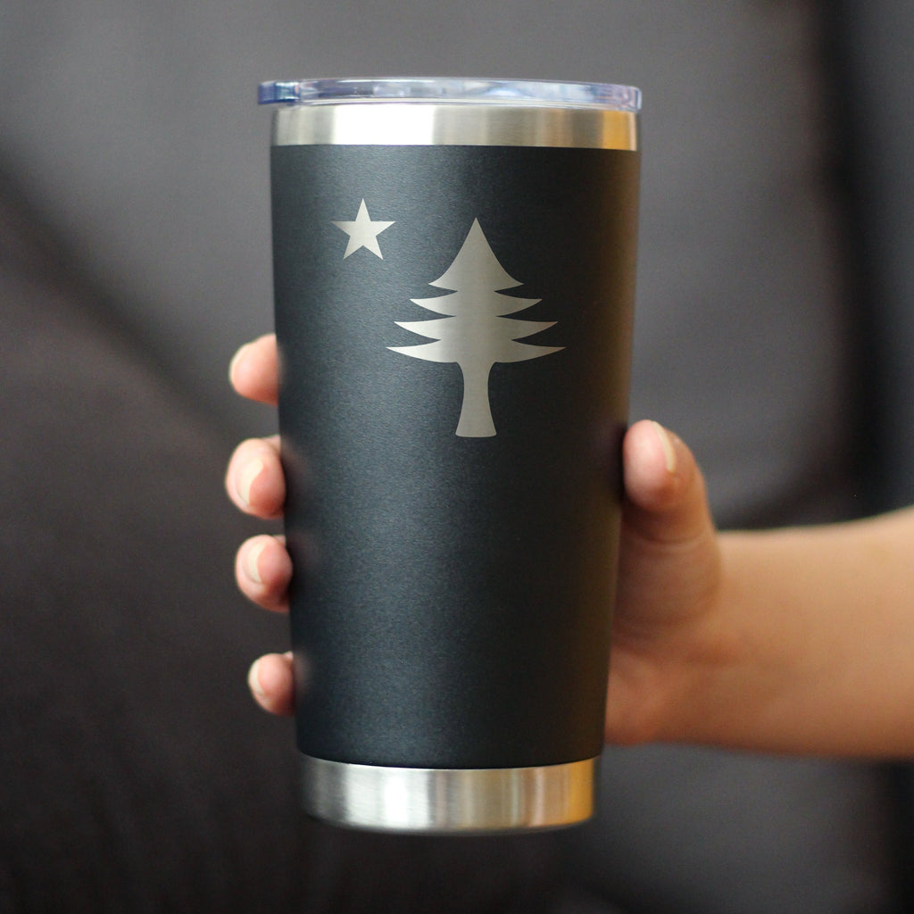 Flag of Maine - Insulated Coffee Tumbler Cup with Sliding Lid - Stainless Steel Travel Mug - Maine Gift for Women and Men Mainers