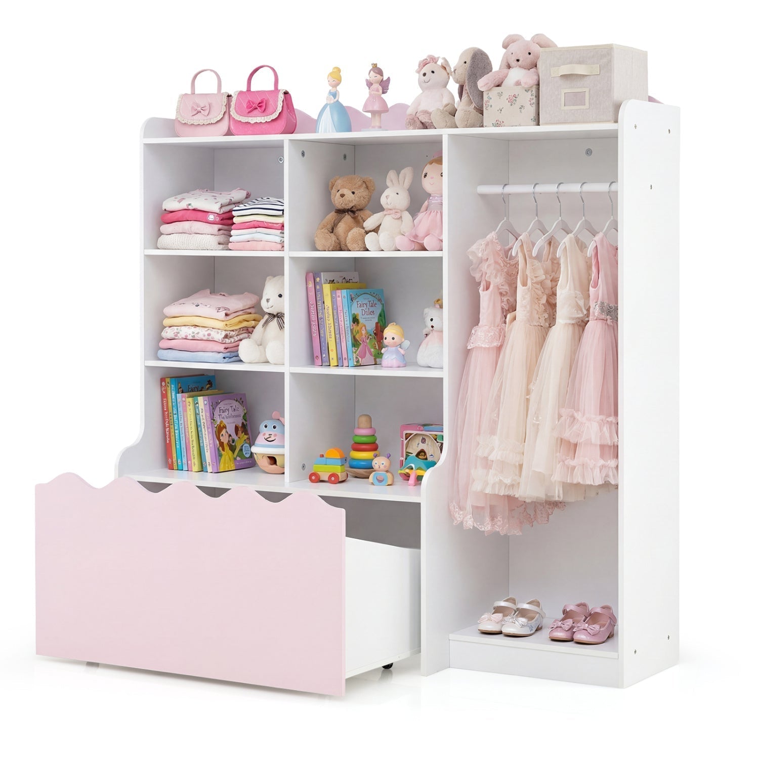 Kids Toy Storage Organizer Children Dress up Closet Wardrobe with Clothing Rack