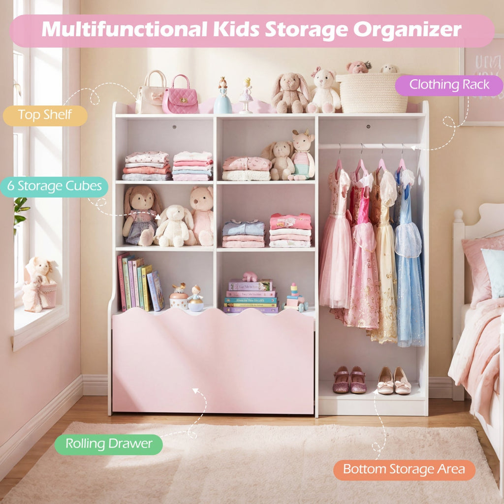 Kids Toy Storage Organizer Children Dress up Closet Wardrobe with Clothing Rack
