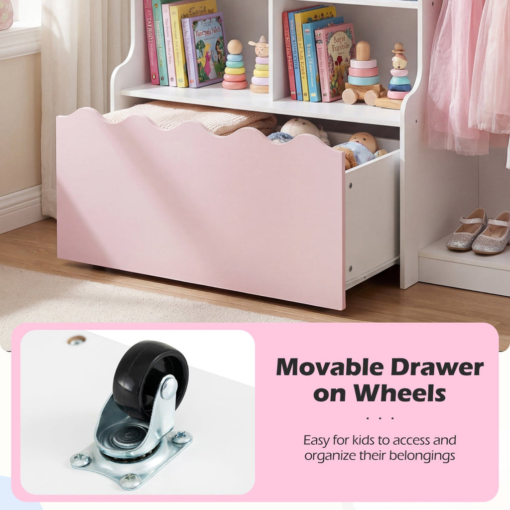 Kids Toy Storage Organizer Children Dress up Closet Wardrobe with Clothing Rack