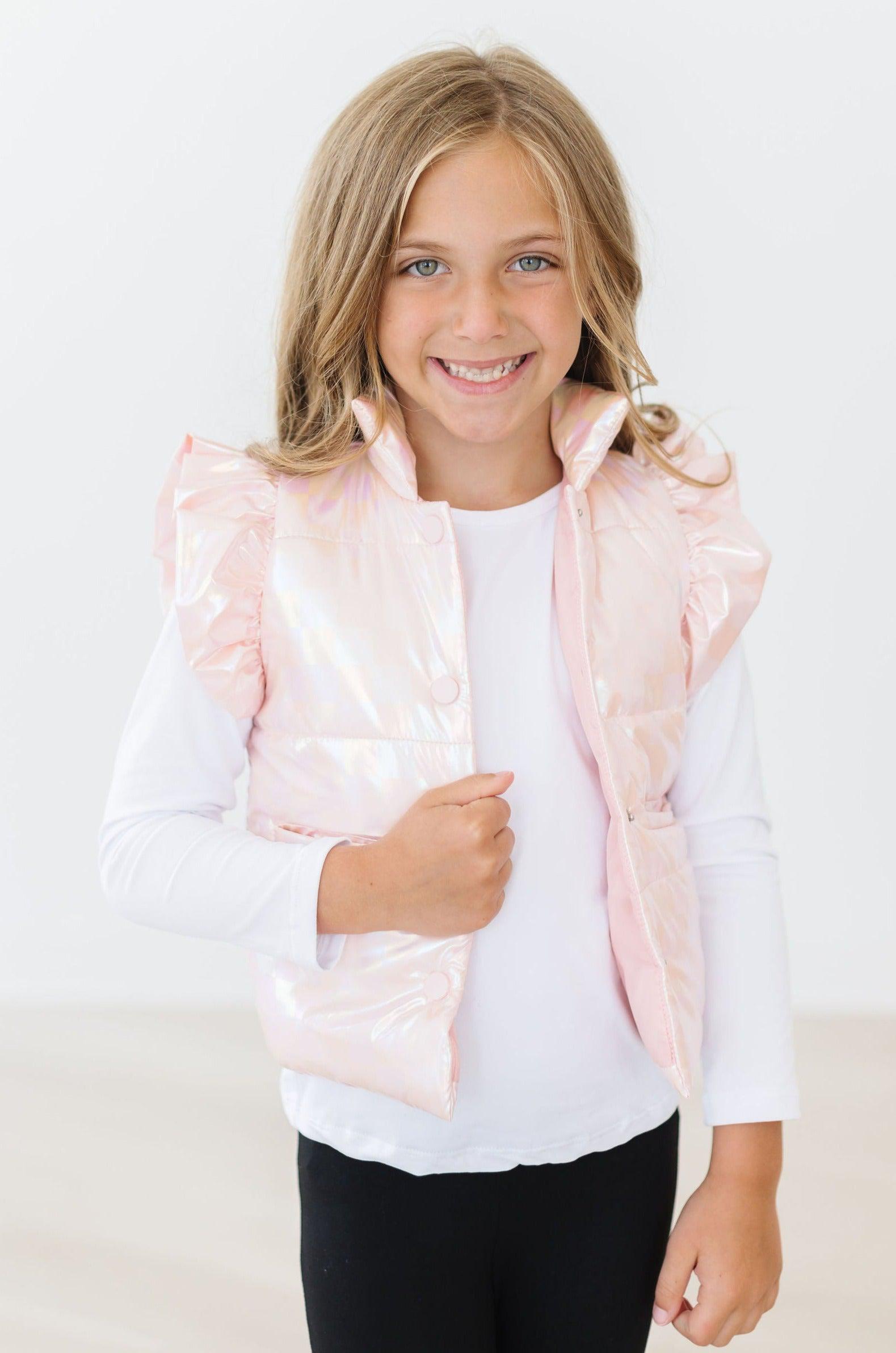 SALE Light Pink Checker Puffer Vest