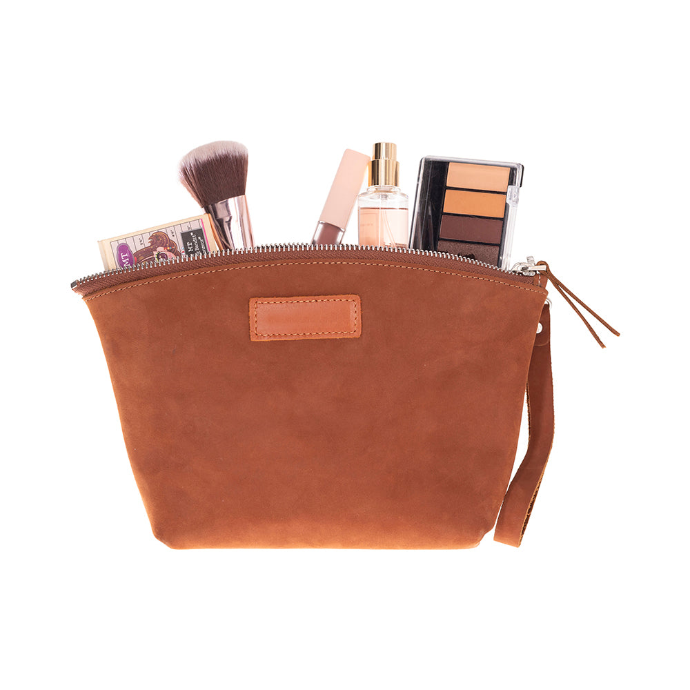 Luna Leather Makeup Bag – Genuine Leather Toiletry & Dopp Kit for Men & Women for Travel Elegance | Minimal & Handcrafted