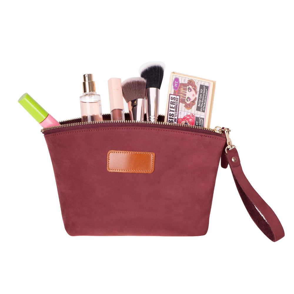Luna Leather Makeup Bag – Genuine Leather Toiletry & Dopp Kit for Men & Women for Travel Elegance | Minimal & Handcrafted