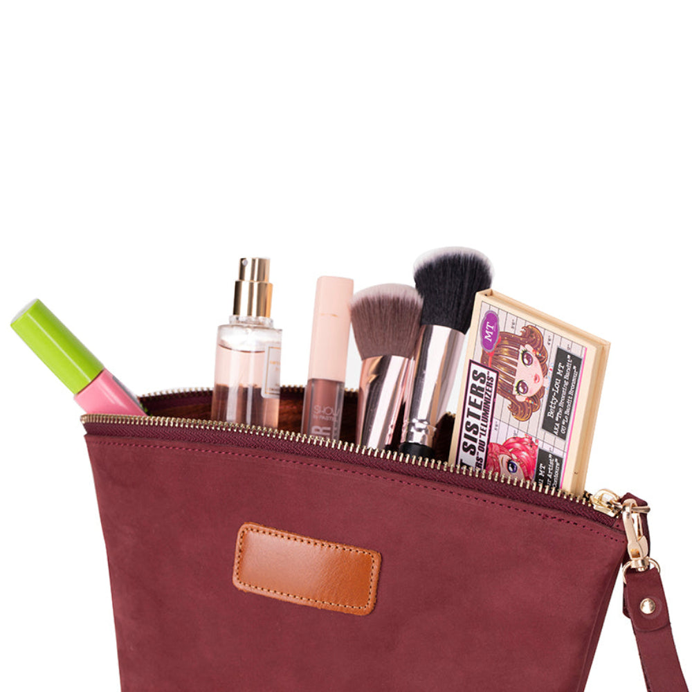 Luna Leather Makeup Bag – Genuine Leather Toiletry & Dopp Kit for Men & Women for Travel Elegance | Minimal & Handcrafted