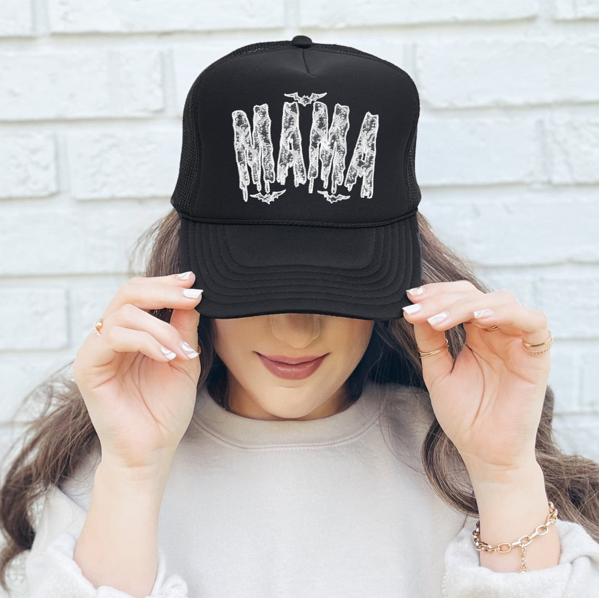 Mama Halloween Faux Lace Spooky Sass Party Ready Ghoulish Glam Statement For Halloween Lovers Trucker Hat