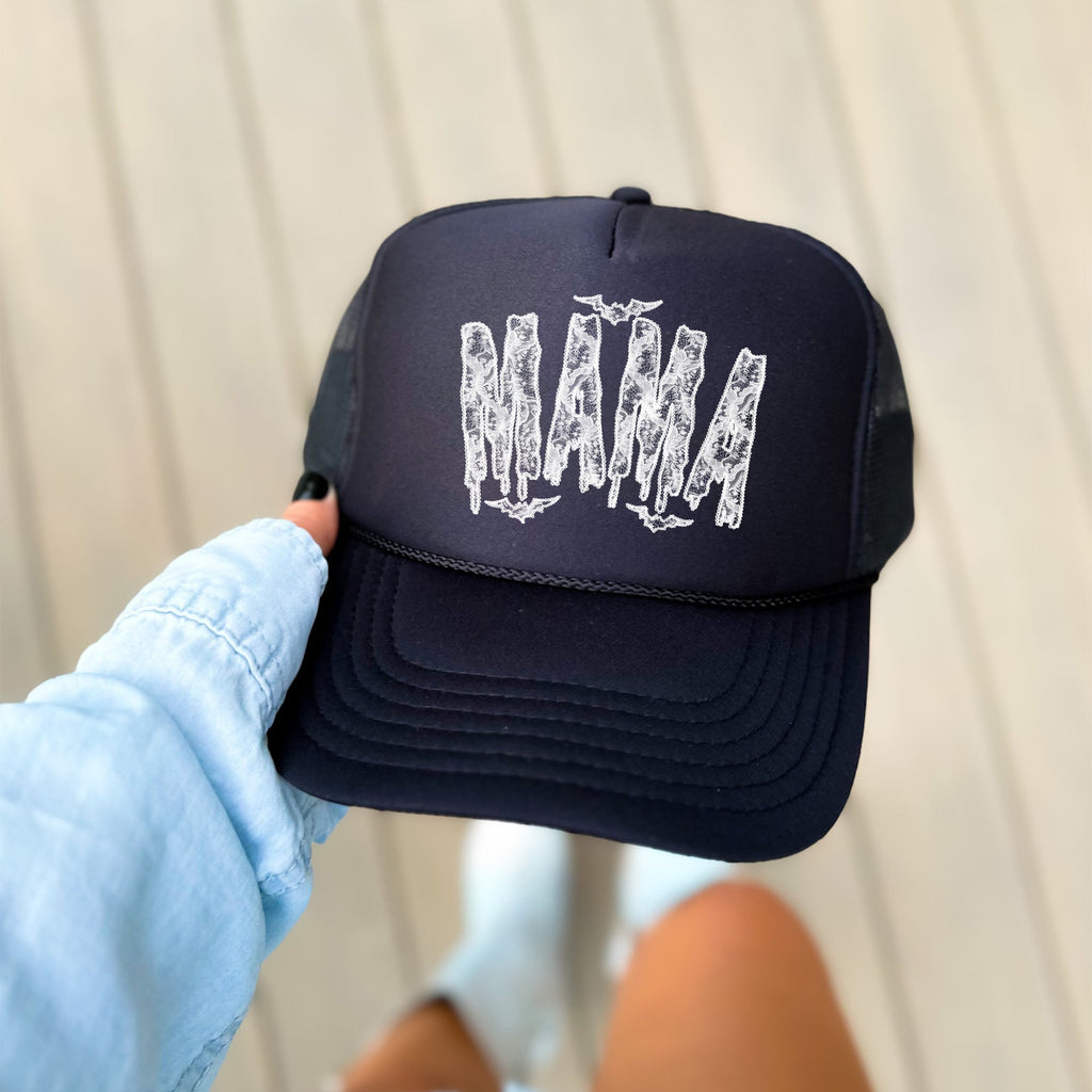 Mama Halloween Faux Lace Spooky Sass Party Ready Ghoulish Glam Statement For Halloween Lovers Trucker Hat