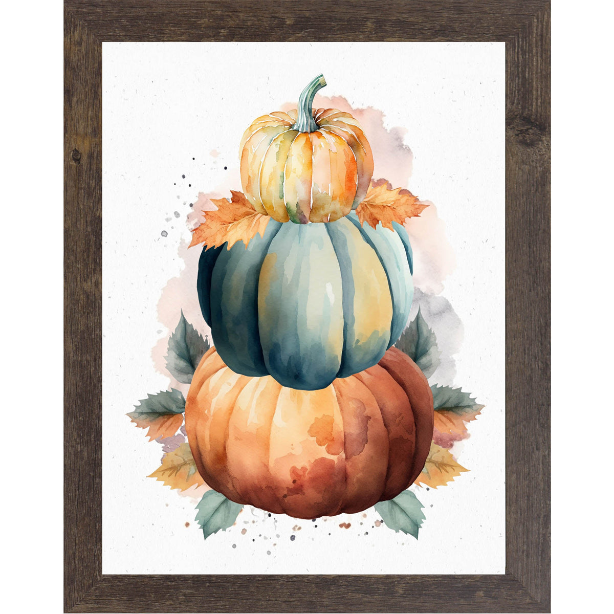 Stacked Pumpkins Wall Art – Watercolor Teal Orange Gold No Words Fall Entryway Decor (NS393)