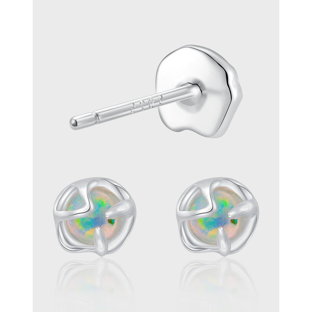 Women's Design Cold Style Simple Small Opal Sterling Sier Stud Earrings