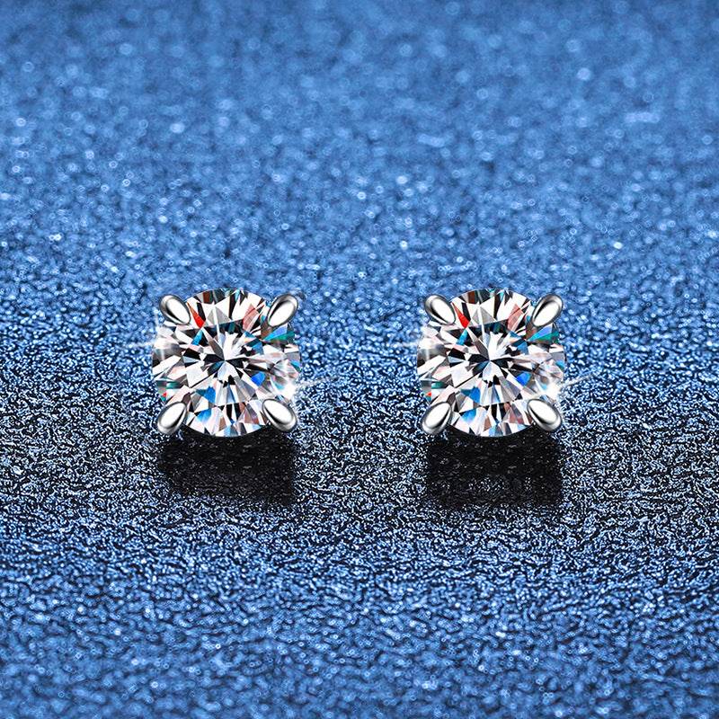 S925 Magnetic Moissanite / CZ Stud Earrings for Men Women, 1ct 6.5mm 4-Prong Round Cut, Inlaid Magnetic Earrings Non-Piercing Clip On Stud Earring