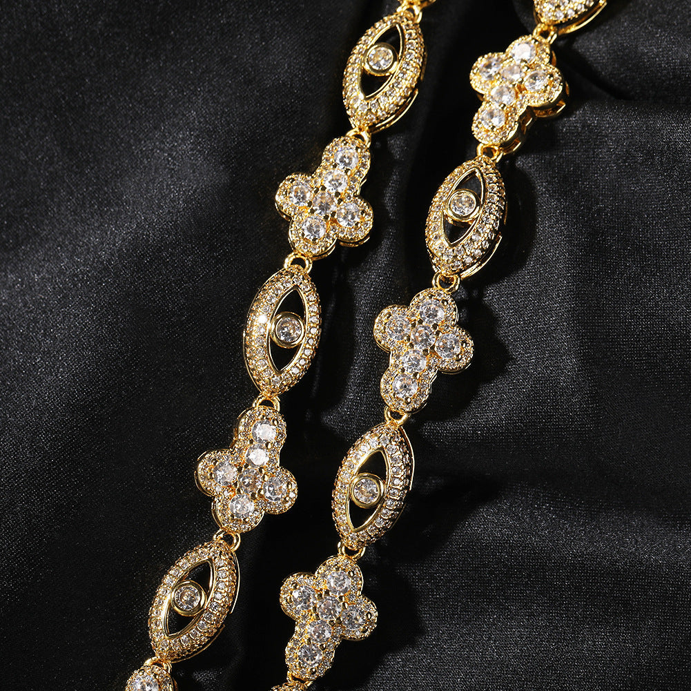 mens gold chain Diamond eye cross necklace