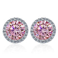 S925 Sakura Pink Moissanite Halo Stud Earrings, Sterling Silver D-Grade VVS Round-Cut Certificated Moissanite Jewelry for Men & Women