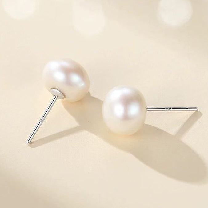 Women's Pure Sier Freshwater Pearl Ear Artistic Style Simple Small Sterling Earrings