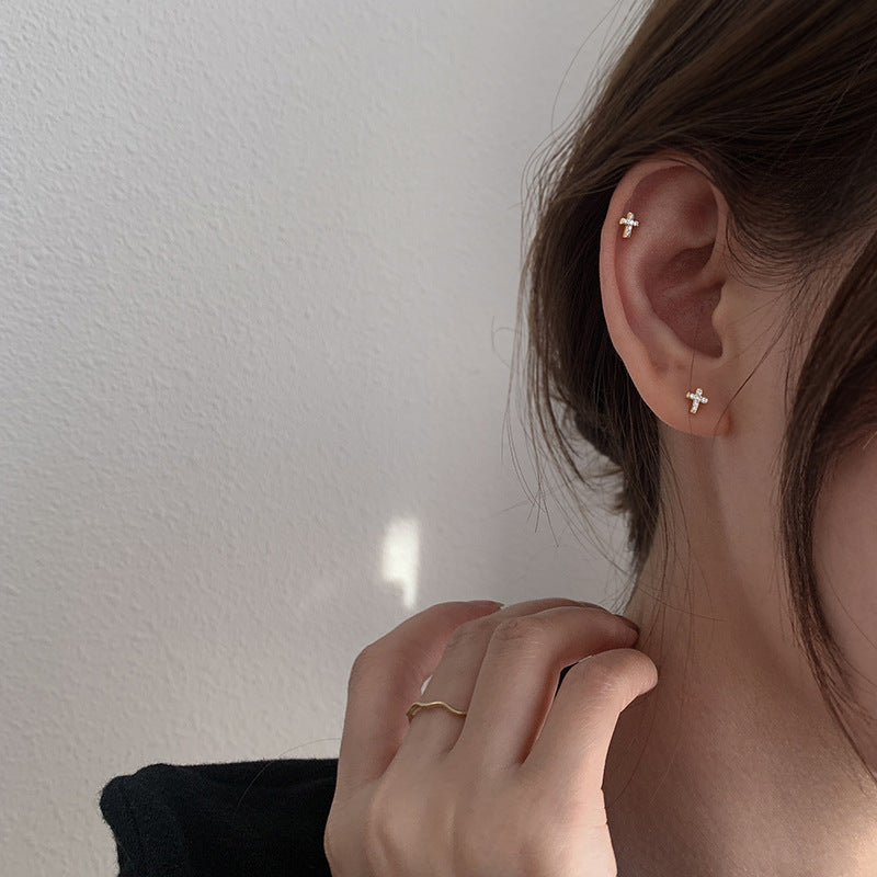 Cross Sterling Sier Simple Creative Small Design Suitable For Ear Earrings