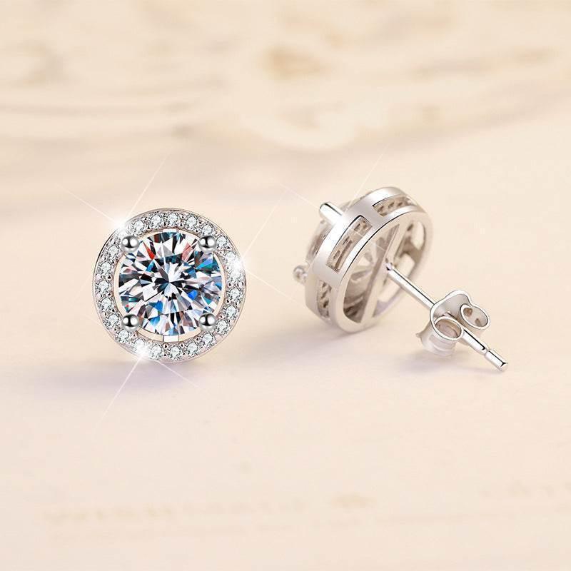 S925 Sakura Pink Moissanite Halo Stud Earrings, Sterling Silver D-Grade VVS Round-Cut Certificated Moissanite Jewelry for Men & Women
