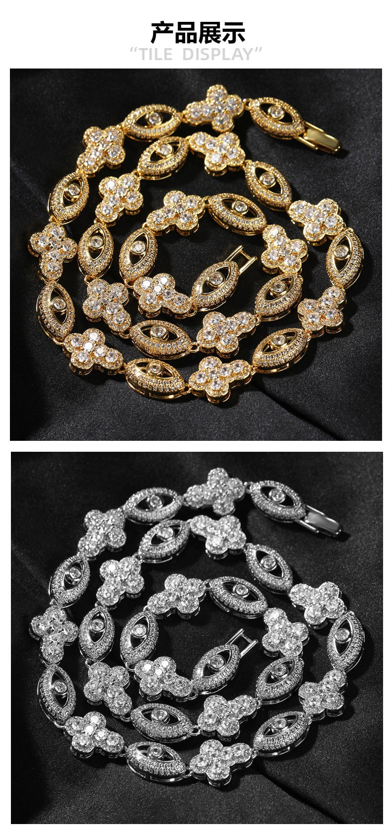 mens gold chain Diamond eye cross necklace