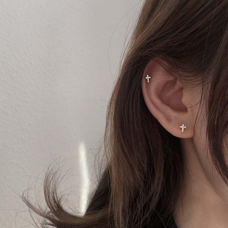 Cross Sterling Sier Simple Creative Small Design Suitable For Ear Earrings