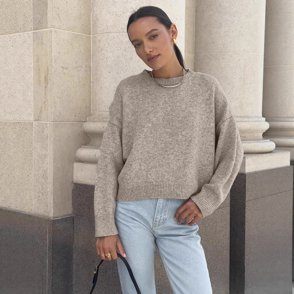 Autumn Winter Russian Thickened Short round Neck Solid Color Sweater All Matching Basic Women Clothing