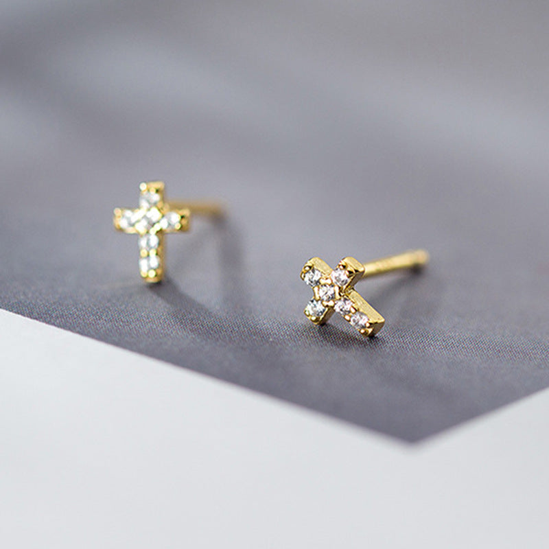 Cross Sterling Sier Simple Creative Small Design Suitable For Ear Earrings