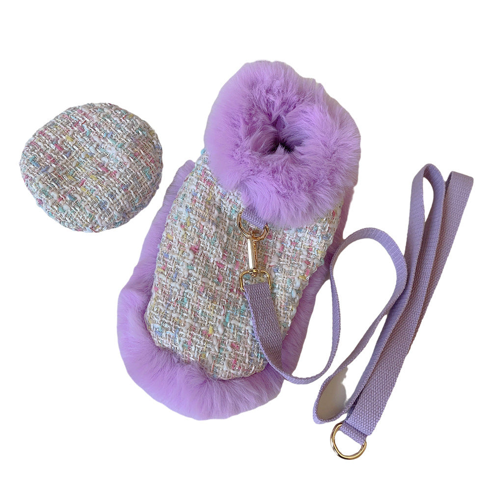 Dog cape+hat+leash lavande tweed