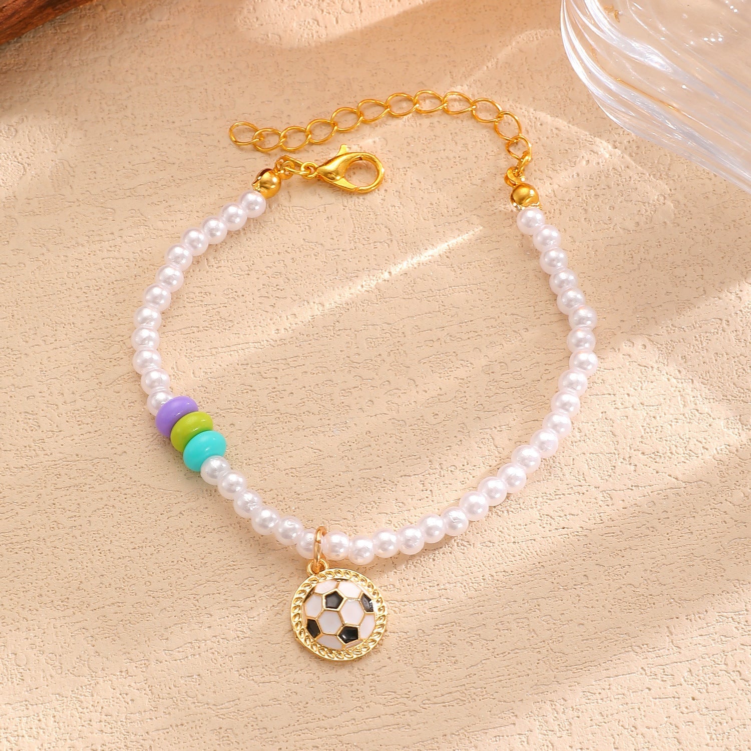 Sporty Soccer Football Rugby Pendant Pearl Beaded Necklace Bracelet Earrings Set