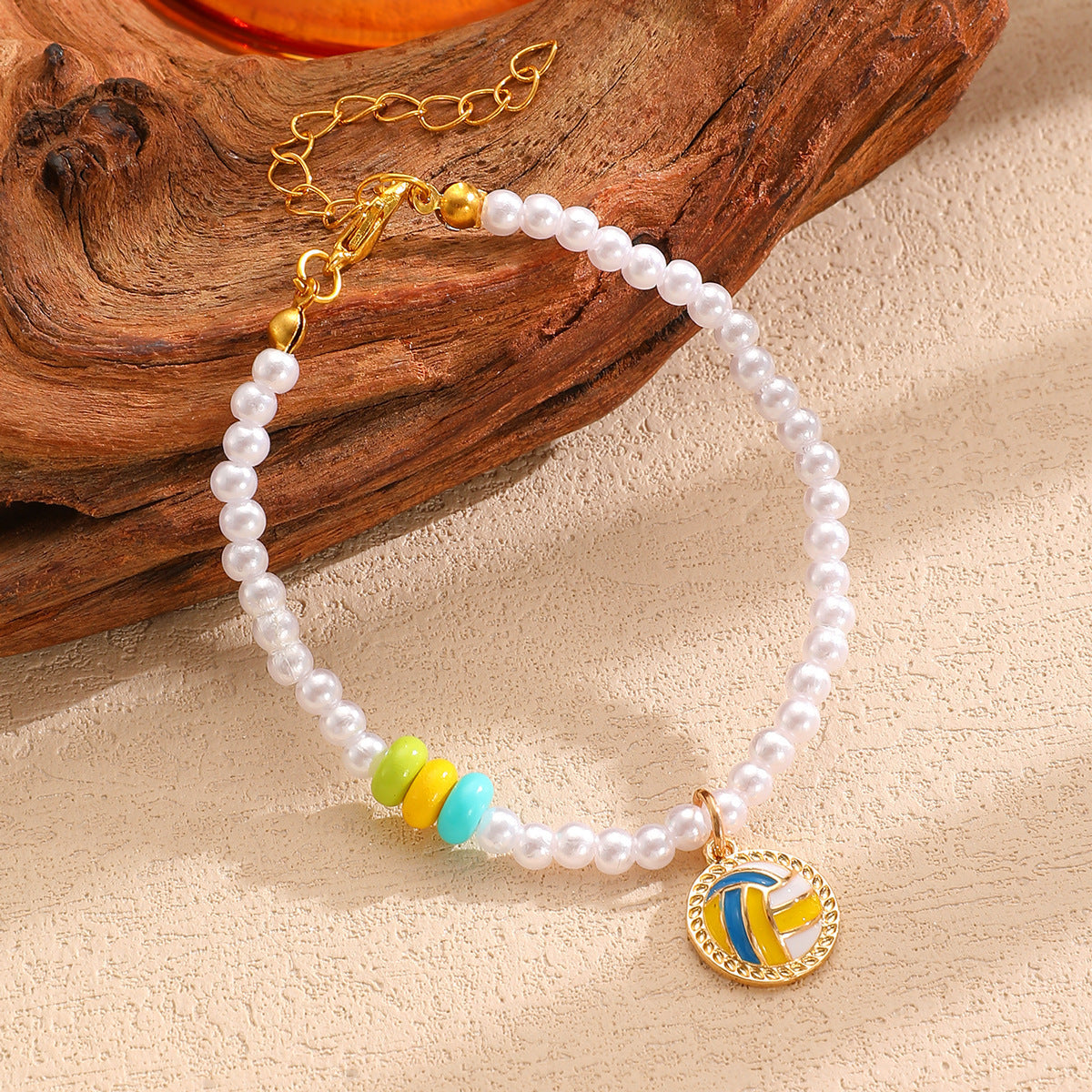Sporty Soccer Football Rugby Pendant Pearl Beaded Necklace Bracelet Earrings Set