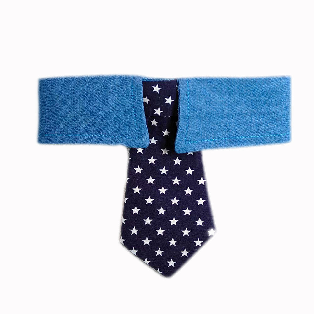 Patriotic Dog Tie Collar | Adjustable Blue Collar with Star Print Necktie for Dogs & Cats