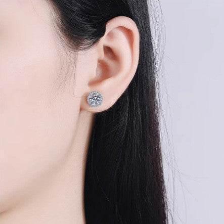 S925 Sakura Pink Moissanite Halo Stud Earrings, Sterling Silver D-Grade VVS Round-Cut Certificated Moissanite Jewelry for Men & Women