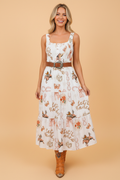 Western Horseshoe Smocked Sleeveless Midi Dress