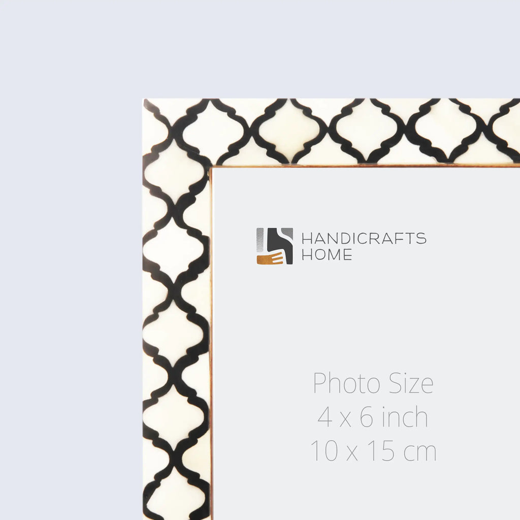 Picture Frame Moroccan Pattern Collection Bone & Resin Inlay Black White - 3 Sizes