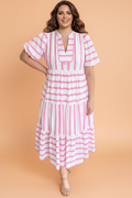 Plus Size Stripe V-Neck Tiered Maxi Dress