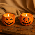 Halloween Pumpkin Candle Holder Set – 2-Piece Jack-O’-Lantern Ceramic Candles