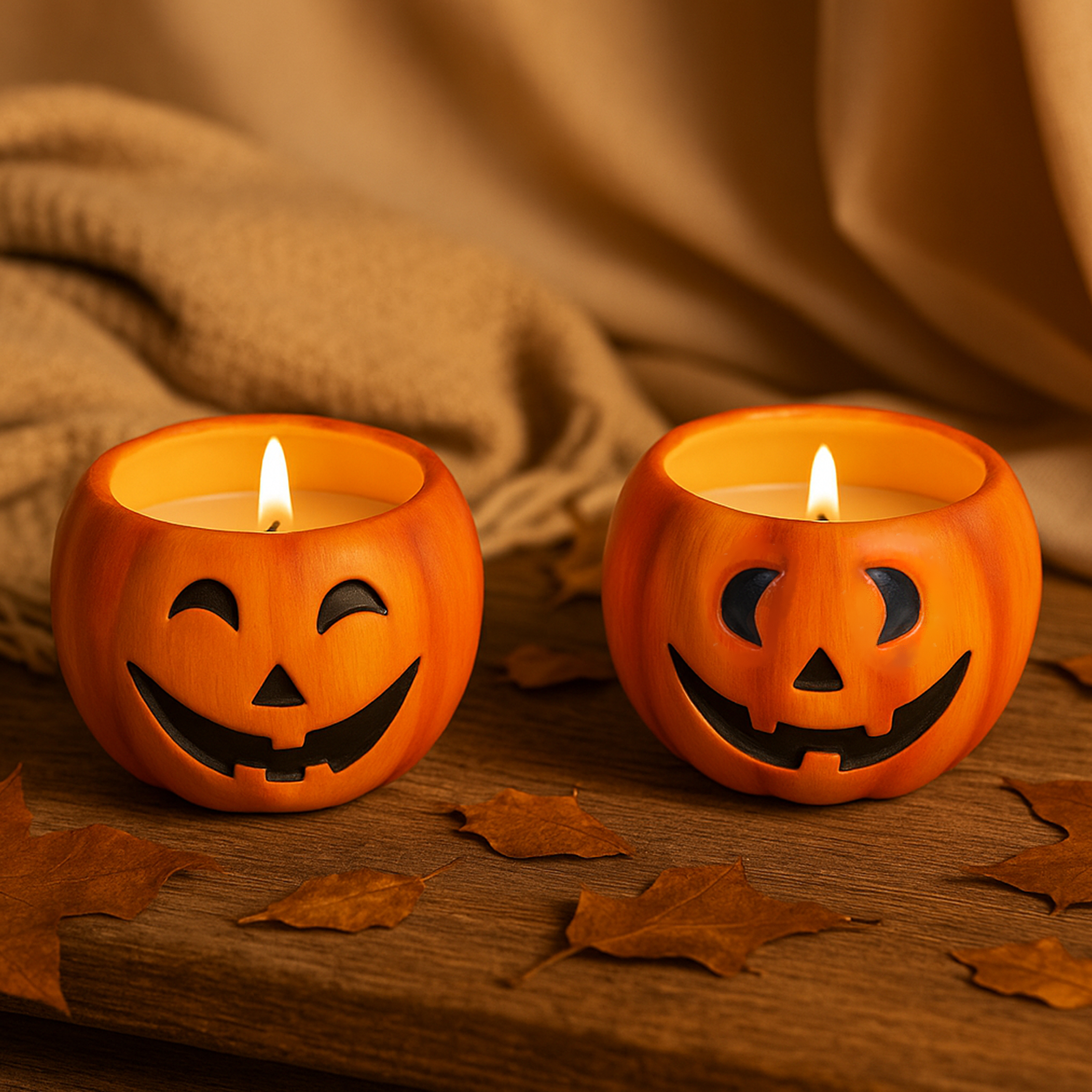 Halloween Pumpkin Candle Holder Set – 2-Piece Jack-O’-Lantern Ceramic Candles