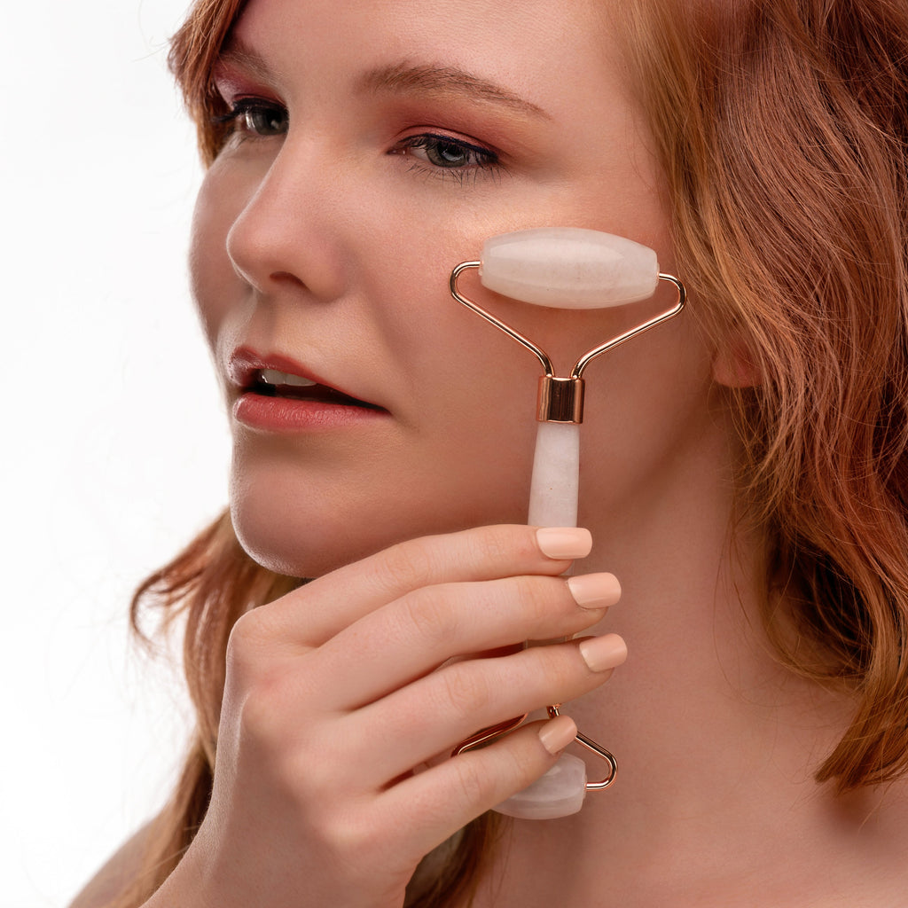 Rose Quartz Facial Roller for Puffiness