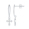 Minimalist Moissanite Cross Drop Earrings in Sterling Silver