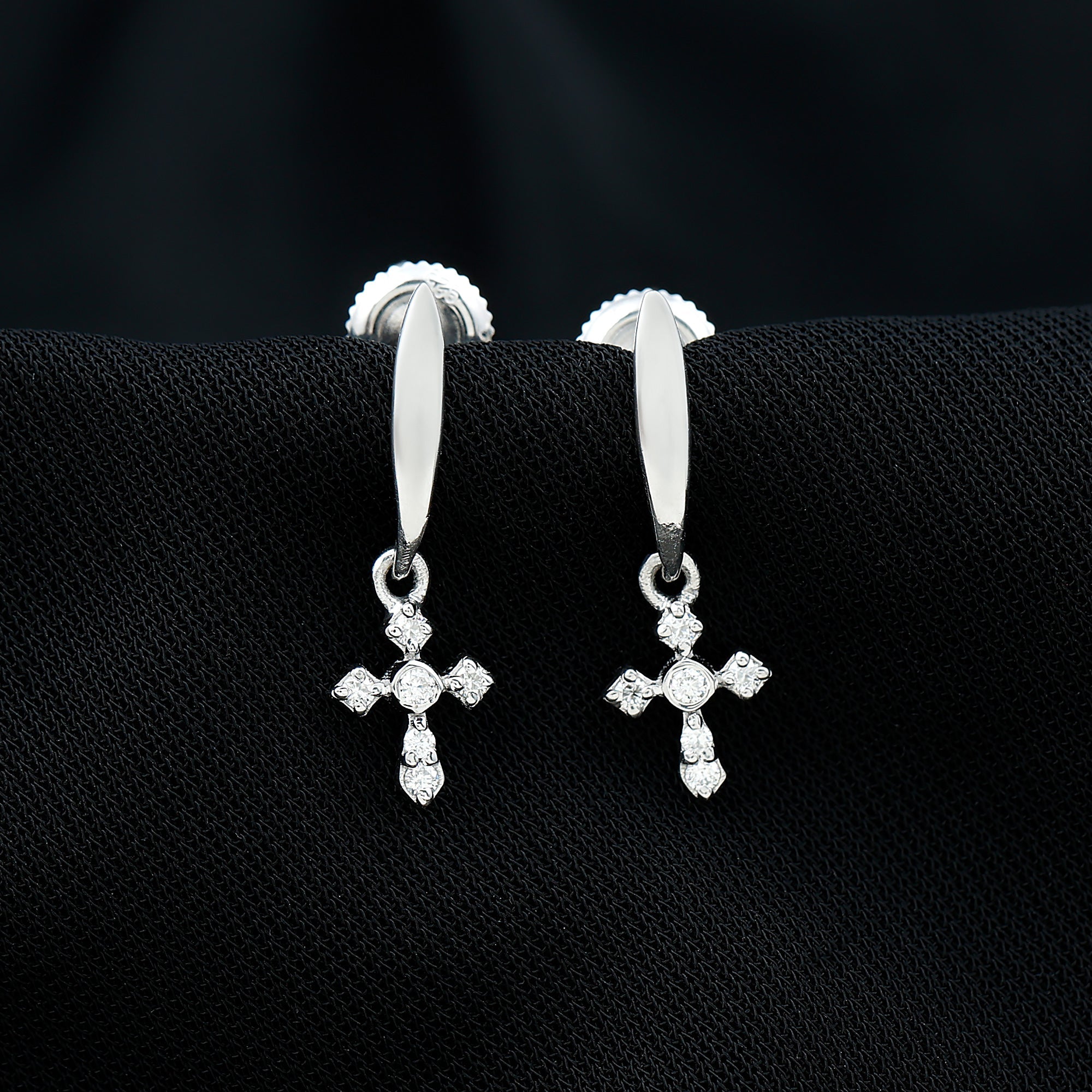 Minimalist Moissanite Cross Drop Earrings in Sterling Silver