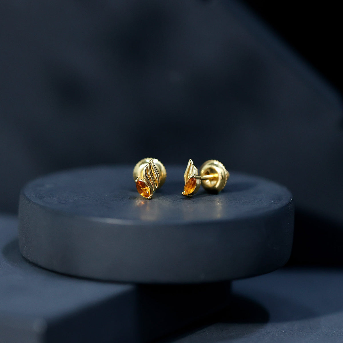 Nature Inspired Citrine Leaf Earrings in Gold Plated Silver