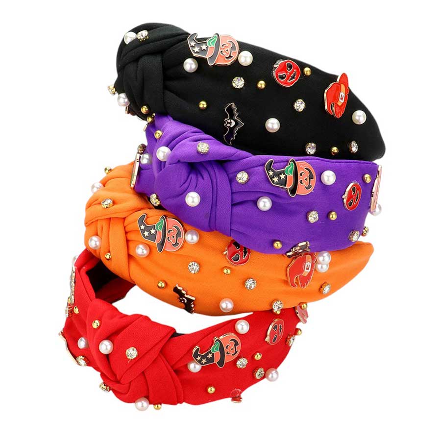 Enamel Halloween Charm Stone Cluster Embellished  Headband